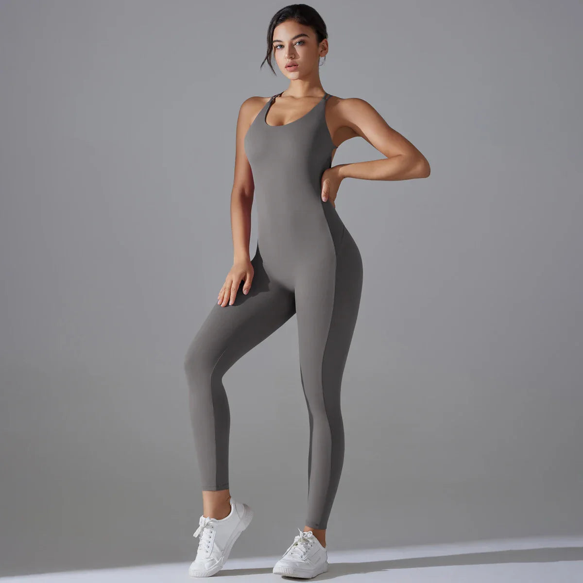 Sexy Backless Bodycon Scrunch Jumpsuit Raises Butt Women Dance Fitness Overalls Push Up Sleeveless Yoga Sport Jump Suit