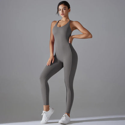 Sexy Backless Bodycon Scrunch Jumpsuit Raises Butt Women Dance Fitness Overalls Push Up Sleeveless Yoga Sport Jump Suit