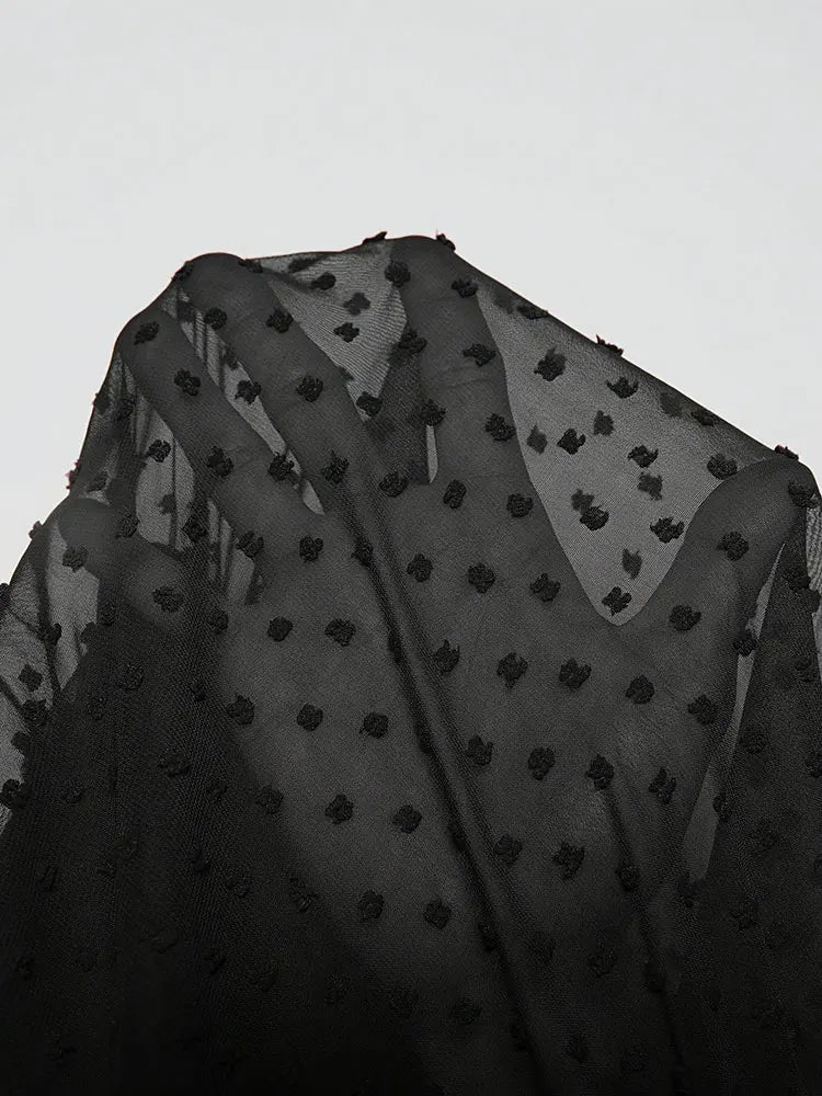 New Sexy V-Neck Short Dress Plus Size Solid Polka Dot Long-Sleeve American Slim A-Line Skirt Elegant Party Women's Evening Dress