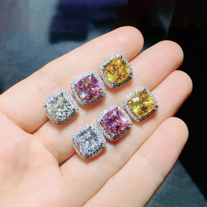 Ne'w Bright White/Yellow/Pink CZ Stud Earrings for Women Fashion Contracted Jewelry High Quality Wedding Engagement