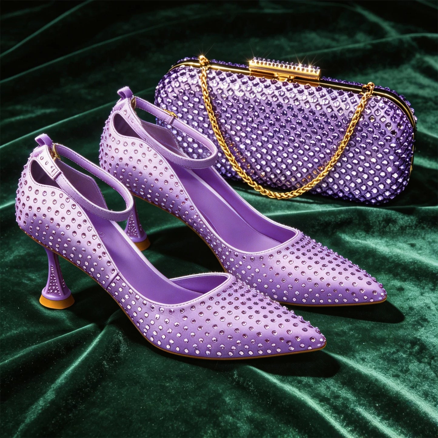 Elegant Fuchsia Women's Heels & Handbag Set – Stunning Rhinestone-Embellished Shoes for Weddings and Special Events