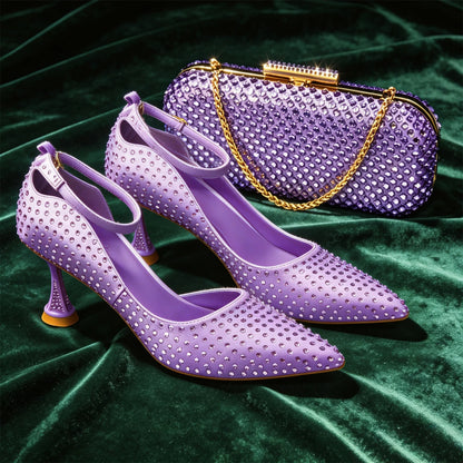 Elegant Light Purple Women's Heels & Handbag Set - Rhinestone-Embellished Shoes for Weddings & Special Occasions - 2026