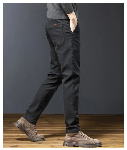Classic Men's Fleece Slim Pants Winter Casual Velvet Business Straight Solid Thick Plush Trousers Brand Clothing Man Pants