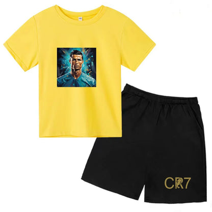 Summer Kids Ball Wear Creative Pattern Football Set T-shirt + Shorts Boys Girls 3-13 Years Old Sports Quick Drying T-shirt Set