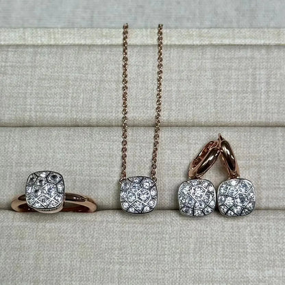 10.6mm Honeycomb Style Jewelry Set For Women Ring Earrings Necklace Rose Gold Candy Crystal Bijoux Gift