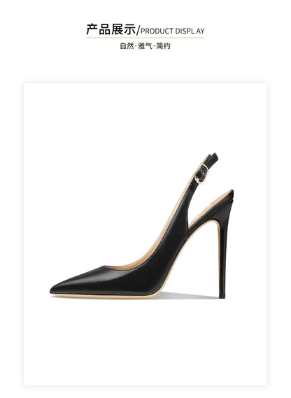 Matte black sandals, women's new style, slim heel, shallow mouth, versatile, toe cap, back strap, work high heels