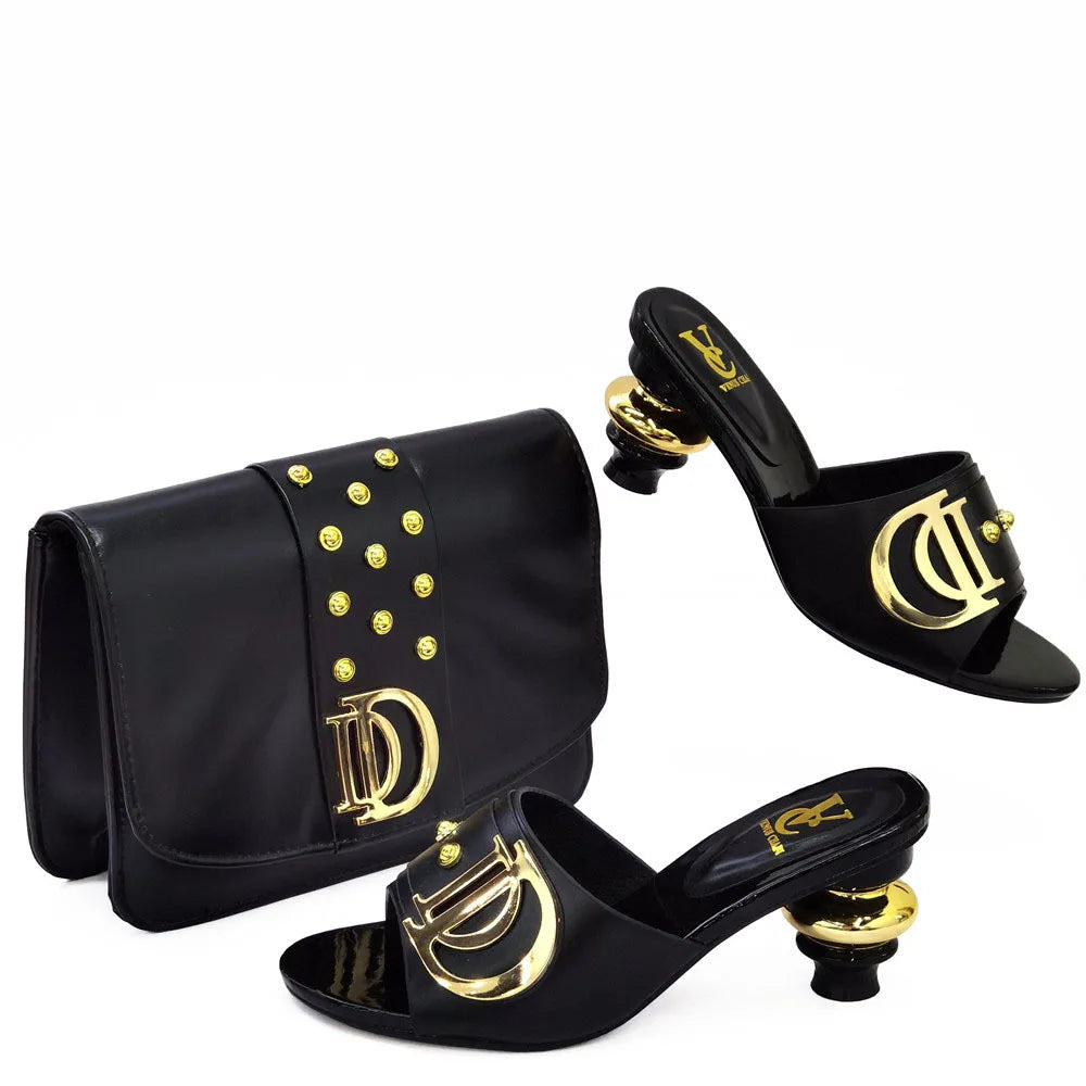 2024 Latest Italian Design Fashion African Women's Low Heel Comfortable Shoes and Bags Set Leather Casual Ladies Slippers