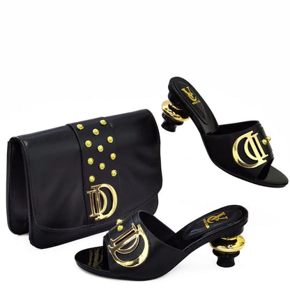 2024 Latest Italian Design Fashion African Women's Low Heel Comfortable Shoes and Bags Set Leather Casual Ladies Slippers