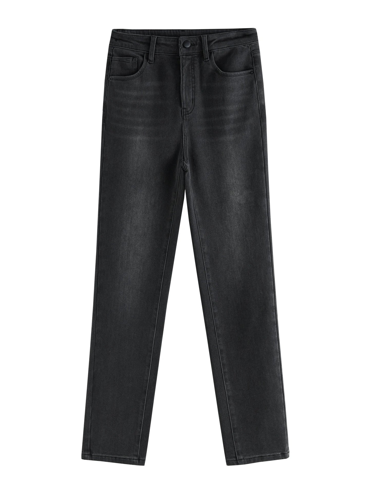 Tight Straight Stretch Padded Black Jeans For Female Winter 2024 New Design Chic Casual Pencil Pants 24FS14360