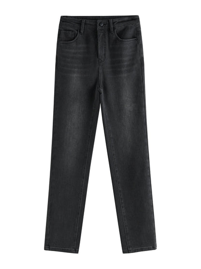 Tight Straight Stretch Padded Black Jeans For Female Winter 2024 New Design Chic Casual Pencil Pants 24FS14360