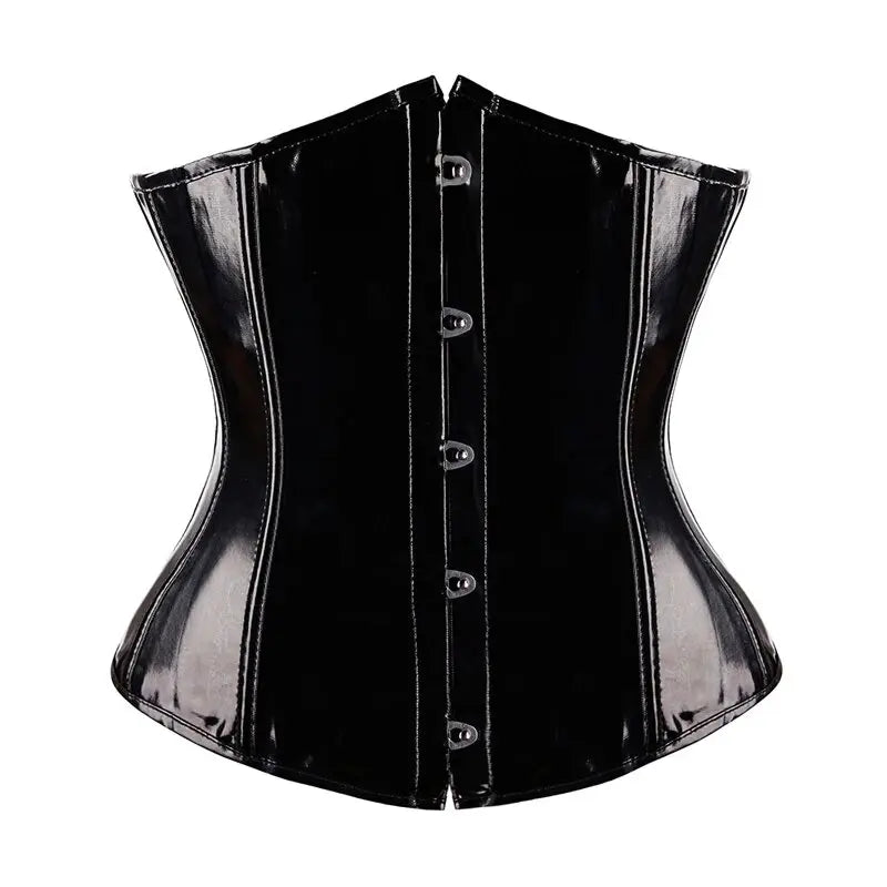 Black Glossy PVC Vinyl Underbust Corset Top for Women Push Up Bustier Goth Punk Waist Cincher Body Shaper Plus Size Sexy Korsett