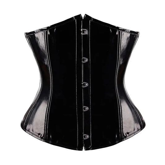 Black Glossy PVC Vinyl Underbust Corset Top for Women Push Up Bustier Goth Punk Waist Cincher Body Shaper Plus Size Sexy Korsett