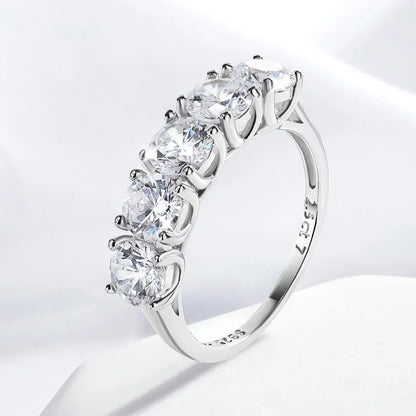2.5/5CTTW D Color Genuine Moissanite Rings for Women 5 Gemstone Bridal Wedding Jewelry 925 Sterling Silver Wholesale Ring