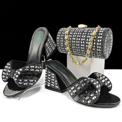 Italian Style Women Banquet Shoes And Bag With Rhinestone Decoration Three-Dimensional Small Bag Match Women High Heel