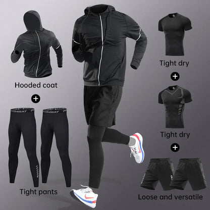 Running sportswear set men's autumn and winter fitness wear fast dry clothes professional training morning run outdoor cycling