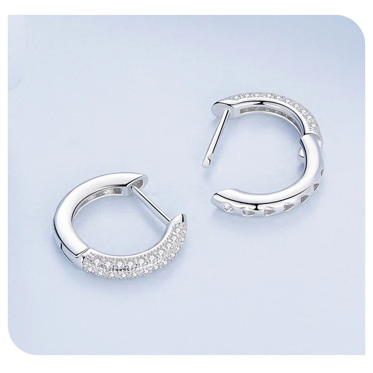925 Sterling Silver European Simple CZ Ear Buckles Heart Hoop Earrings for Women Wedding Gift Minimalism Jewelry E737