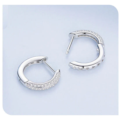 925 Sterling Silver European Simple CZ Ear Buckles Heart Hoop Earrings for Women Wedding Gift Minimalism Jewelry E737