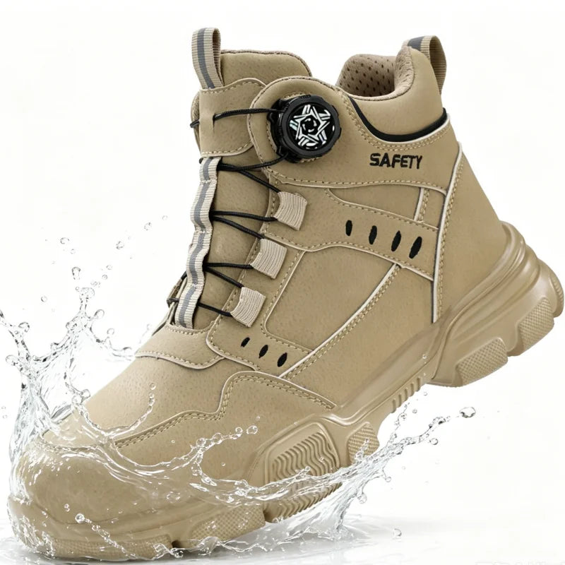 Men Mid Top Safety Work Boots Water Repellent Steel Toe Anti Smash Anti Puncture Wear Resistant Non Slip Industrial Construction