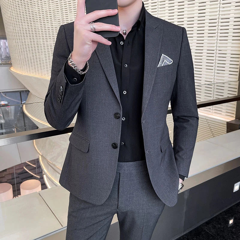 Conjunto de Terno Masculino de Negócios Slim Fit Três Peças 2025 de Alto Padrão Estilo Coreano para Casamento Noivo Festa Terno Colete Calças M-4XL