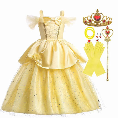 Fantasias de Aniversário para Meninas Vestido Infantil da Bela A Bela e a Fera Fantasia de Princesa Vestido de Bebê para o Natal e Halloween
