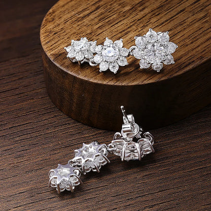 Full Moissanite Drop Earrings for Women Bridal Sun Flower Lab Diamond Stud Earring 925 Sterling Silver Plated Gold Fine Jewelry