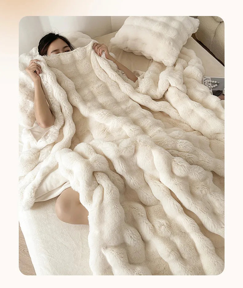 2025 new solid color imitation rabbit plush milk plush thickened thermal leisure home blanket office nap blanket, no pillowcase.