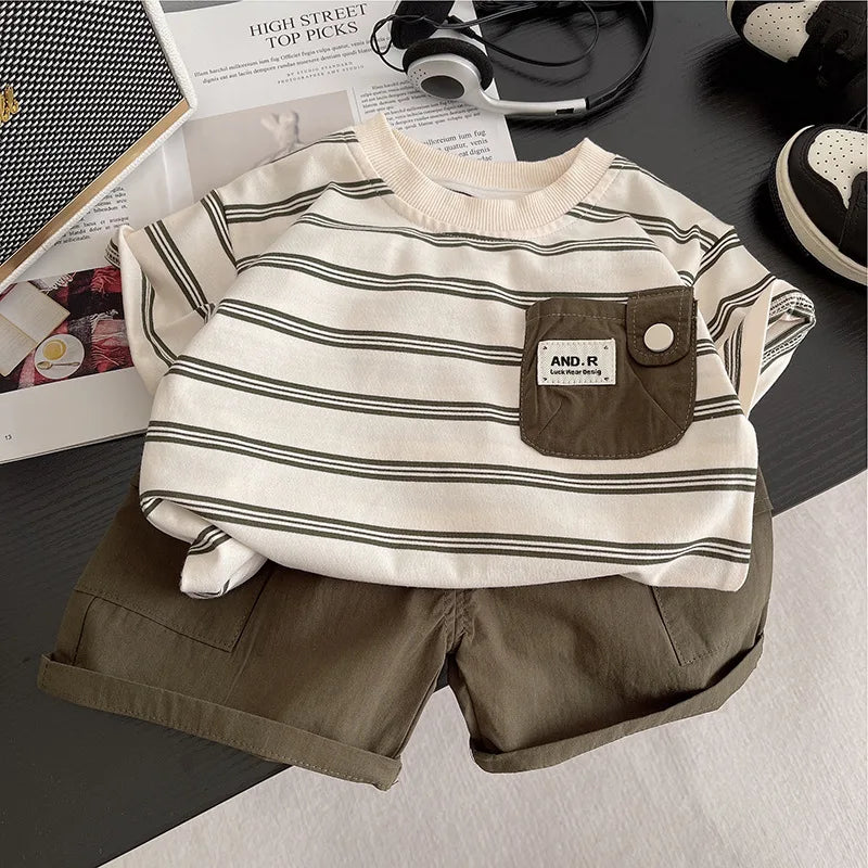 Children Summer Fashion Baby Boy Clothes Suits Striped Pocket TShirt Shorts 2pcs/Set Toddler Casual Costume Kids Tracksuits