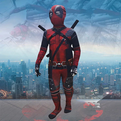Deadpool Costume Kids Movie Superhero Deadpool Child Costume Adult Deadpool Cosplay Jumpsuit Sword Set Boys Halloween Gifts