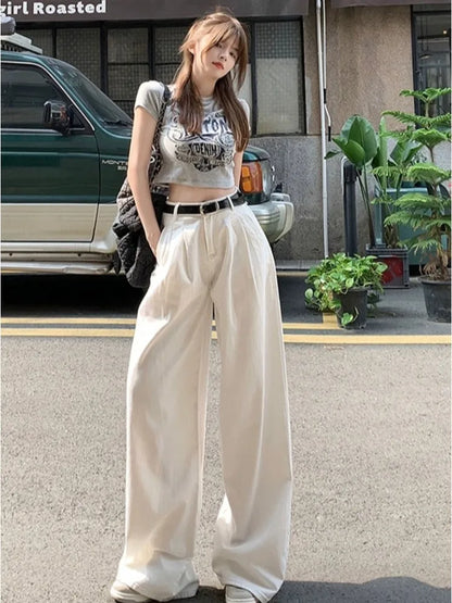 Women Wide Leg Sandy White Hipster Casual Trousers