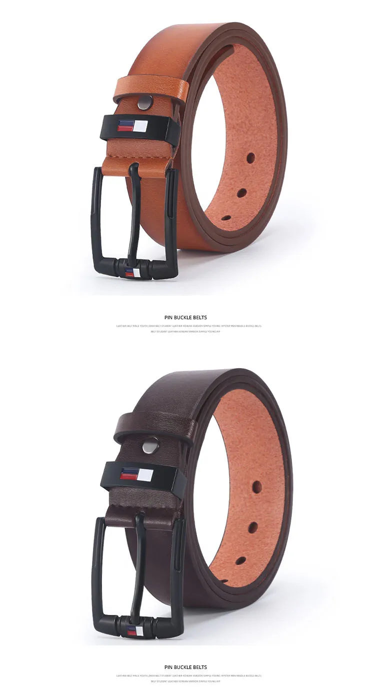 Men's PU Leather Alloy Pin Square Buckle Belt Business Leisure Belts 2023 Fashion Black Coffee Brown Waist Belts for Men