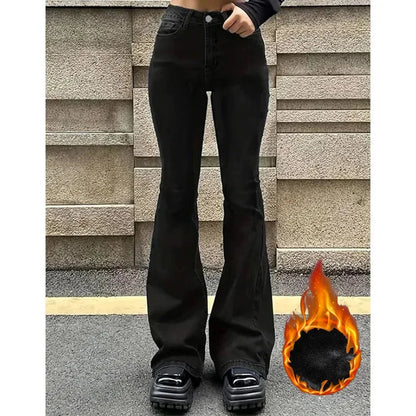 Winter Girls Chic Thermal Plush High Waist Flared Jeans