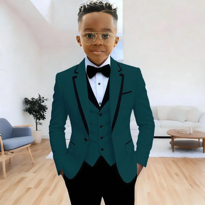 Fashion Formal Wear Suits For Boy (Jacket+Pants+Vest) Notched Lapel 3 Pieces Kids Flower Boys Wedding Party Dress Blazer Sets
