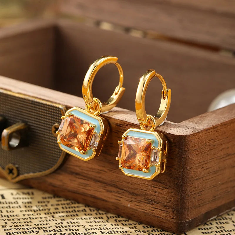 Jewelry Fashion Drop Glaze Retro Geometric Square Earrings Classic Women's Light Luxury Personalized Women's Earrings