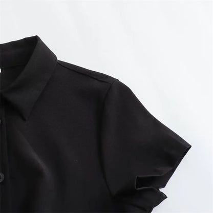 sunmer New Product Women's Fashion Casual Polo Collar Short sleeved Shirt Style Mini Dress