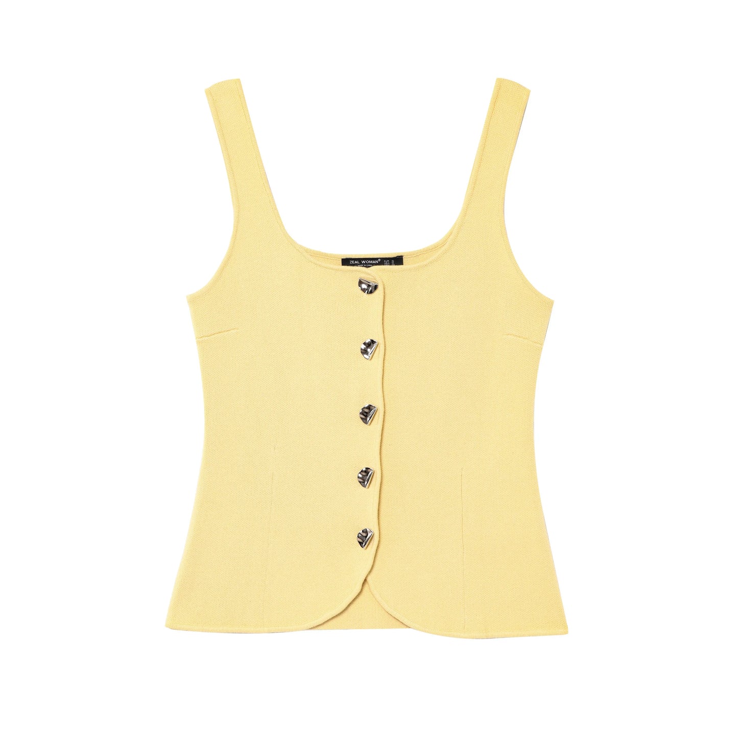 Vintage Casual Chic Yellow Women Cami Tops Solid Single Breasted Sleeveless Vest Fashion 2025 Spring Summer Holiday Tops