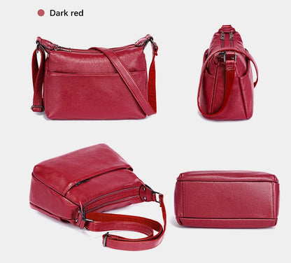 Elegant Genuine Leather Women's Shoulder Bag Trendy Crossbody Messenger Bag for Ladies Dark Red Blue 100% Satchels Hobo