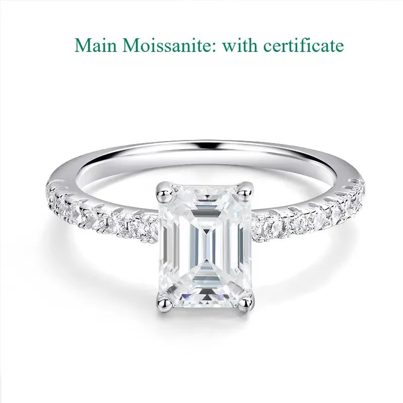 1-4CT Emerald/radiant Cut Moissanite Ring for Women Engagement Wedding Bride 100% Sterling Silver 925 Jewelry Certified