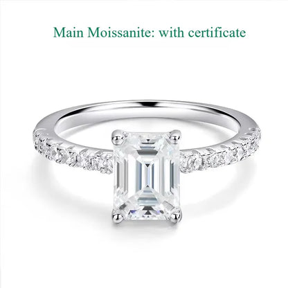 1-4CT Emerald/radiant Cut Moissanite Ring for Women Engagement Wedding Bride 100% Sterling Silver 925 Jewelry Certified