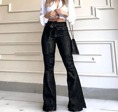 Calça Jeans Feminina Boca Larga com Zíper Bolsos Chapados Streetwear
