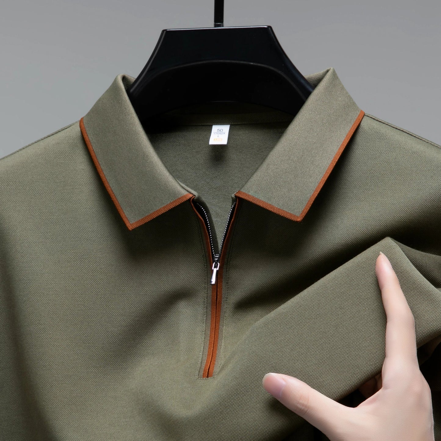Light luxury brand long sleeved men's polo shirt autumn fashion flip collar half zipper design boutique top silk casual T-shirt