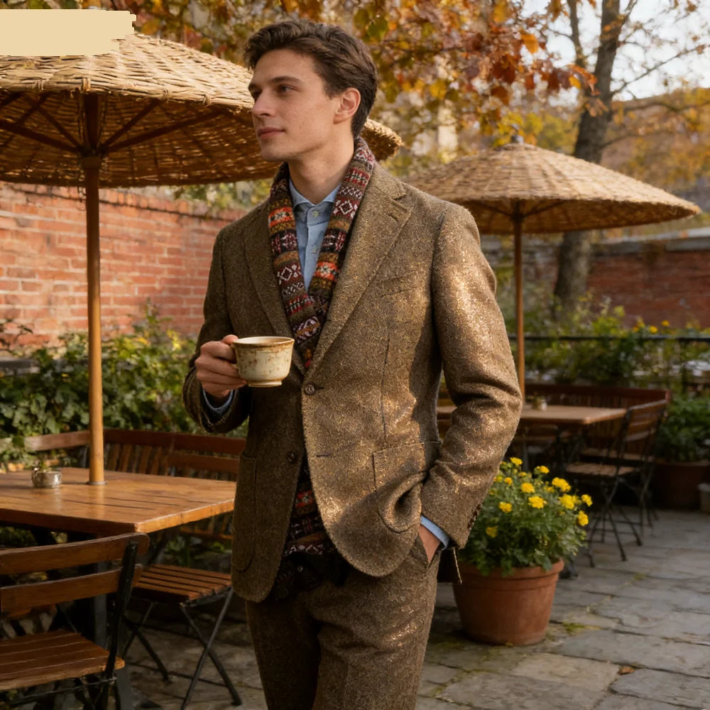 Men's Slim Fit Herringbone Blazer Set Luxury Cashmere Coat Casual Designer Mens Tuxedo Jacket Elegant Business Suit