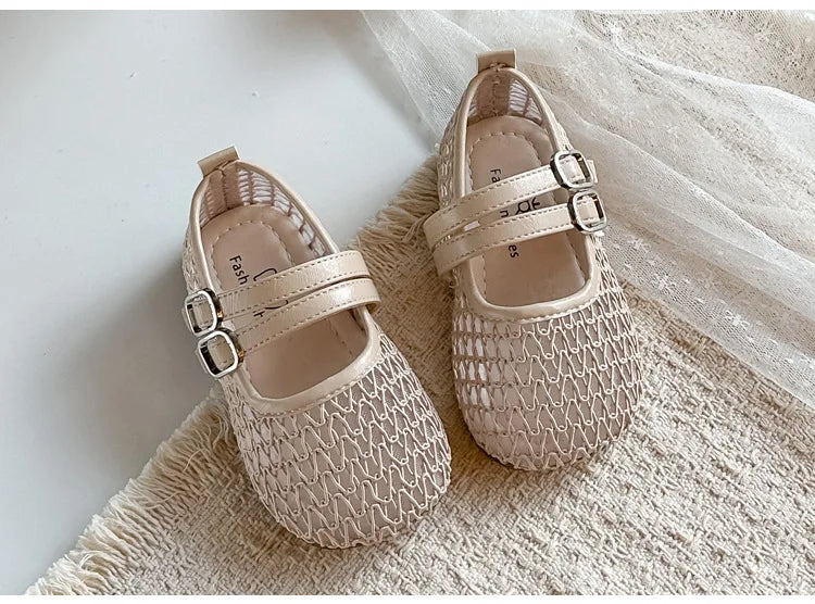 Girls Mesh Sandals Soild Color Versatile Kids Flat Shoes Double Hook&loop 2026 Summer New Children Princess Shoes Korean Style