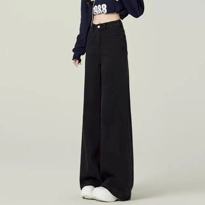 High Waist Jeans Girls Chic Fashion Straight Leg Denim Trousers