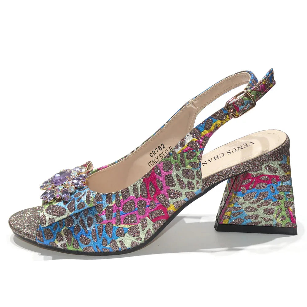 African Fashion Italian Shoes And Bag Sets For Evening Party With Stones Colorful Italian Handbags Match