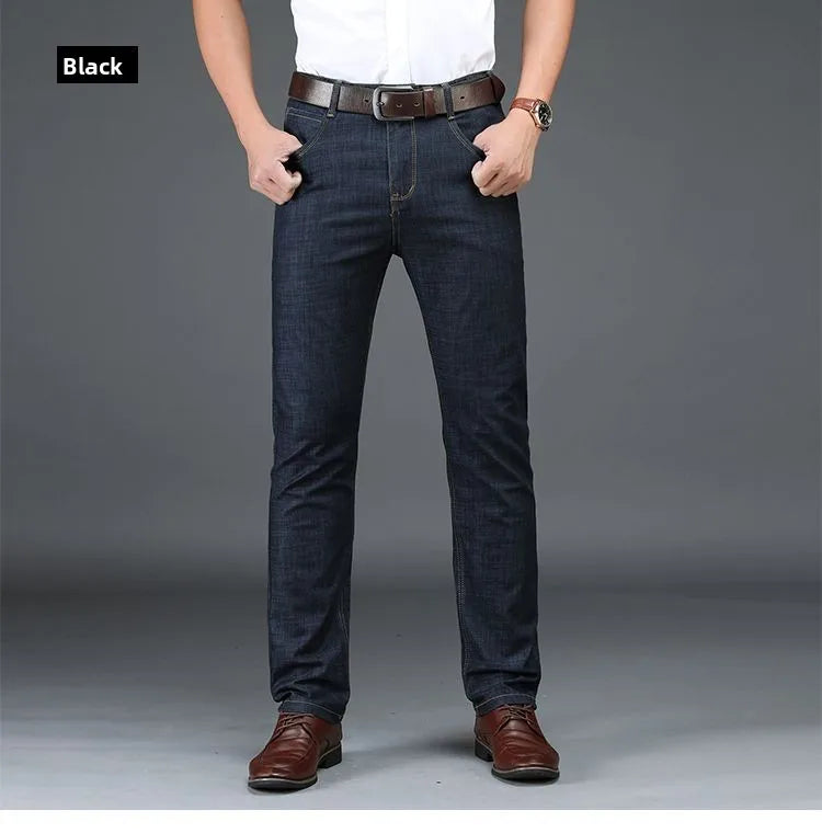 Men's Classic Straight Men's Jeans Fitted Comfortable Elastic Business Casual Denim Pants Korean Fashion  Autumn Casual Trousers