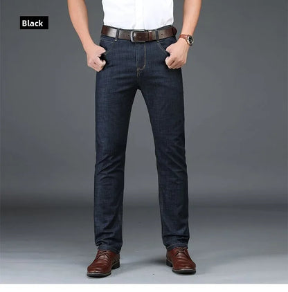 Men's Classic Straight Men's Jeans Fitted Comfortable Elastic Business Casual Denim Pants Korean Fashion  Autumn Casual Trousers