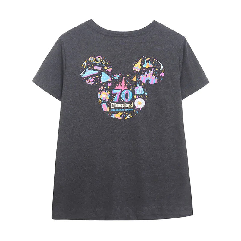 Embroidery T Shirt Women Casual V Neck Short Sleeve Tshirt Top Mickey Cartoon Tee Streetwear
