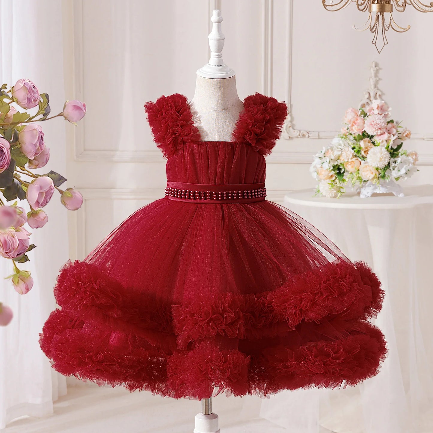 Vestido Infantil Verão Contas Meninas Elegante Aniversário Casamento Damas de Honra Princesa Vestidos Menina Laço Noite Formatura Vestidos
