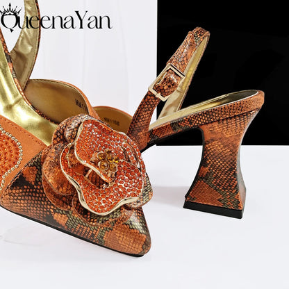 Elegant Lilac Color Women's Heels Handbag Set Rhinestone Embellished Designer Shoes for Weddings Special Events