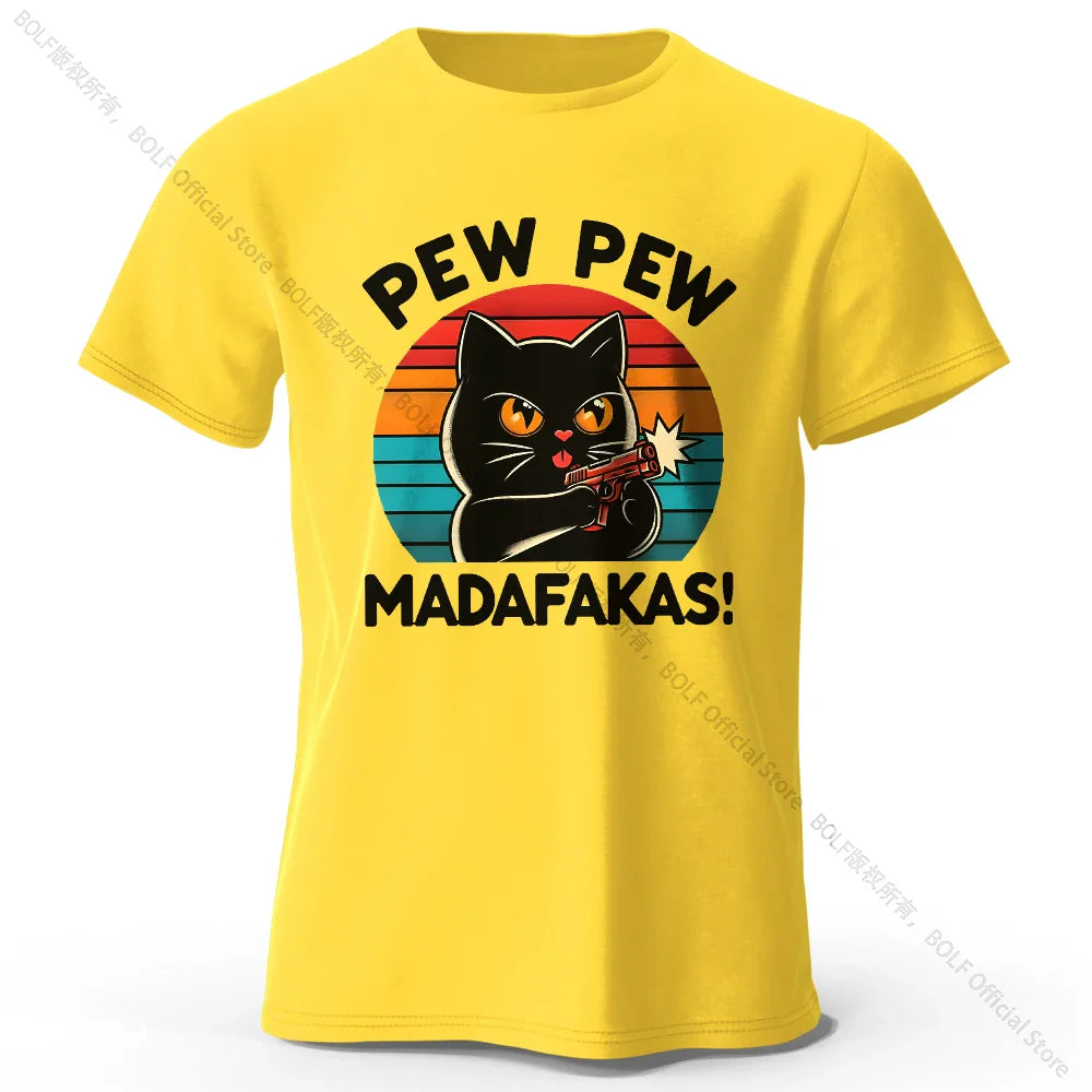Cute Hand-Drawn Cat Doodle Print 100% Cotton T-Shirt, Ultra Soft Round Neck Short Sleeve Tee for Men & Women